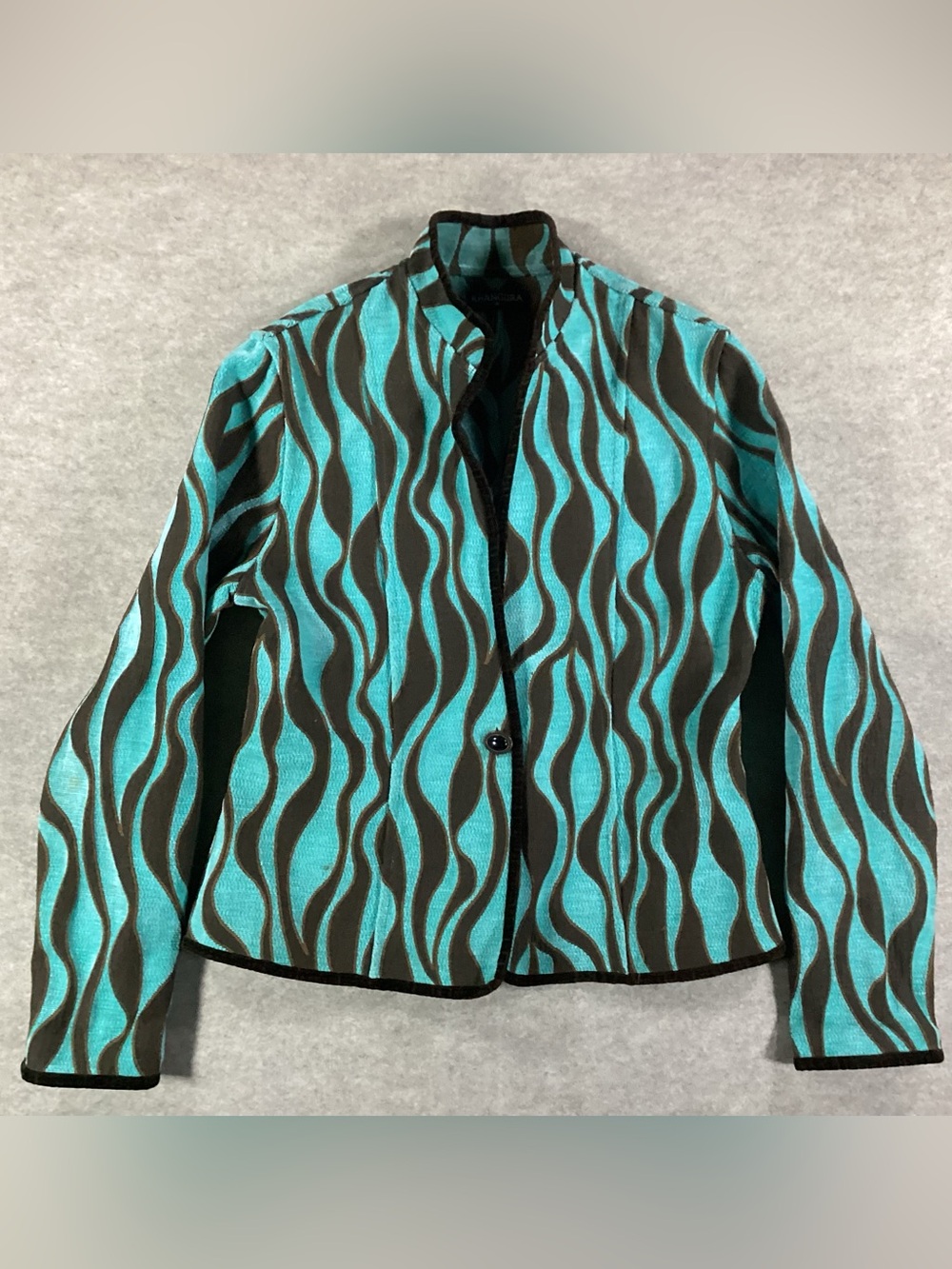 Khangura Turquoise & Brown Wave-Print Women's Jacket